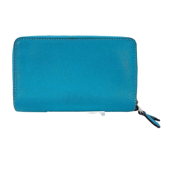 Coach Turquoise Crossgrain Leather Double Zip Around Wallet Silver Hardware - Picture 2 of 9